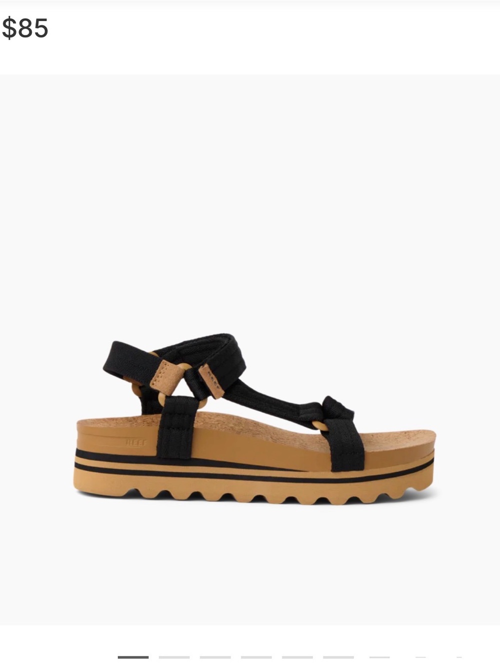 Reef Women’s Black Strappy Sandal with Tan Platform NEW